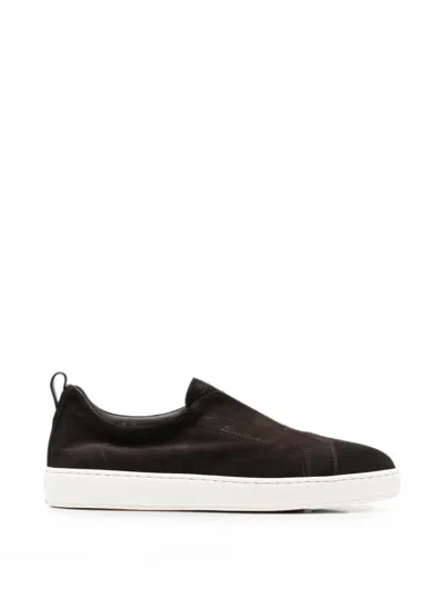 Santoni Victory Suede Slip-on Sneakers In Brown