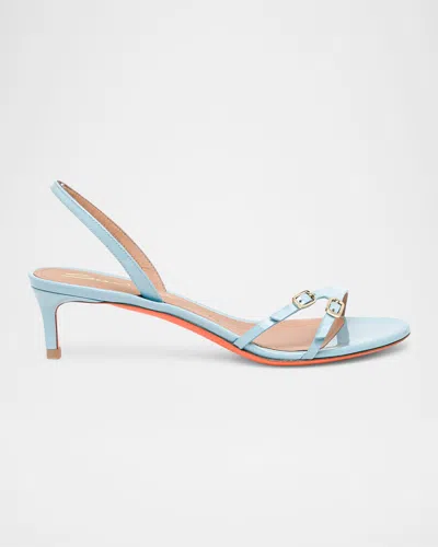 Santoni Virna Buckle Patent Leather Sandals In Light Blue