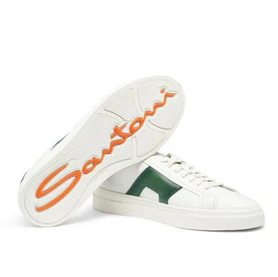 Santoni White And Green Leather Sneakers