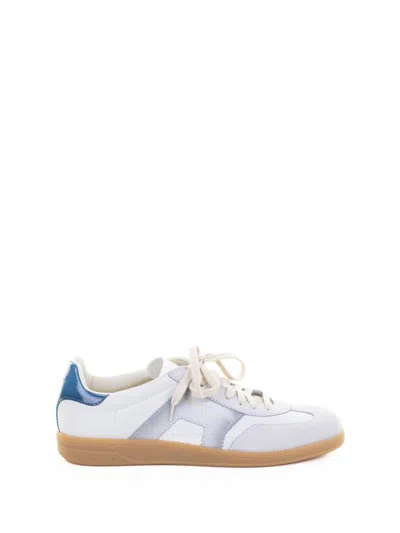 Santoni White Blue Leather Sneaker