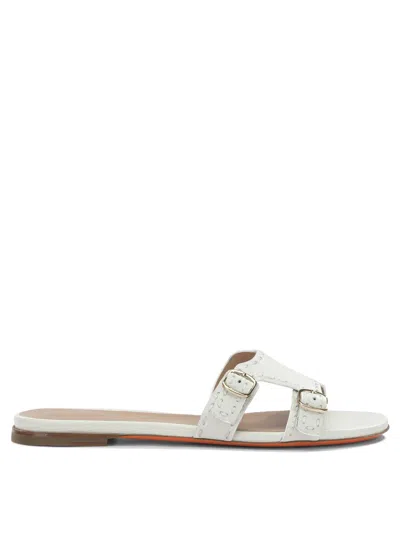 Santoni Buckle-strap Calf Leather Sandals In White