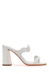 Santoni Block Heel Open Toe Strappy Mules In White