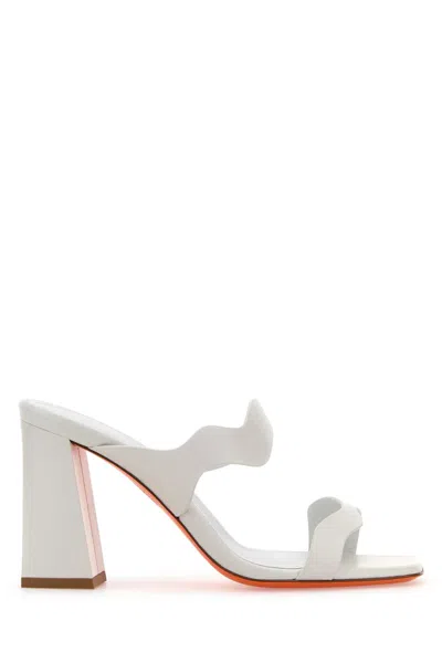 Santoni White Leather Adriatica Mules
