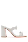 Santoni Block Heel Open Toe Strappy Mules In White