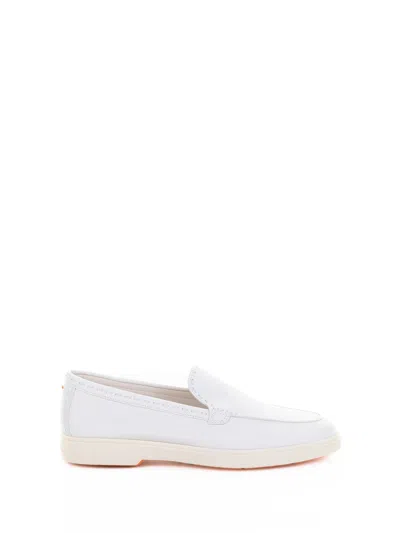 Santoni White Leather Moccasin