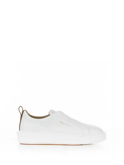 SANTONI WHITE LEATHER SLIP-ON SNEAKER