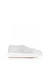 Santoni White Sneaker In Perforated Leather In Animal Print