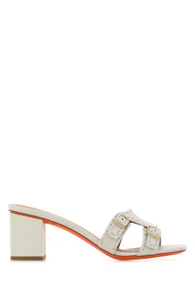 Santoni Didi Leather Flat Sandal With 6 Cm Heel In Black