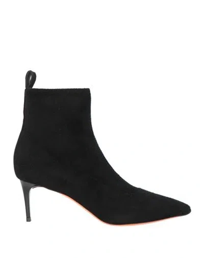 Santoni Woman Ankle Boots Black Size 7.5 Textile Fibers, Leather