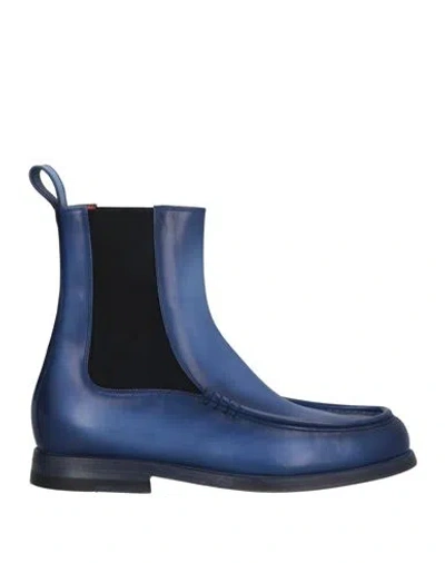 Santoni Woman Ankle Boots Blue Size 8 Leather