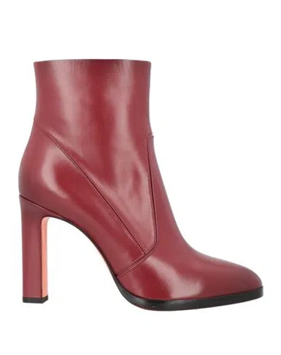 Santoni Woman Ankle Boots Brick Size 11 Leather In Red