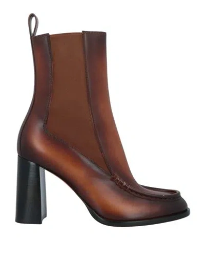 Santoni Woman Ankle Boots Brown Size 10 Leather