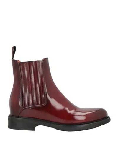 Santoni Woman Ankle Boots Burgundy Size 5 Leather