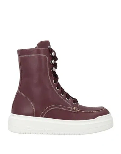 Santoni Woman Ankle Boots Burgundy Size 8 Leather