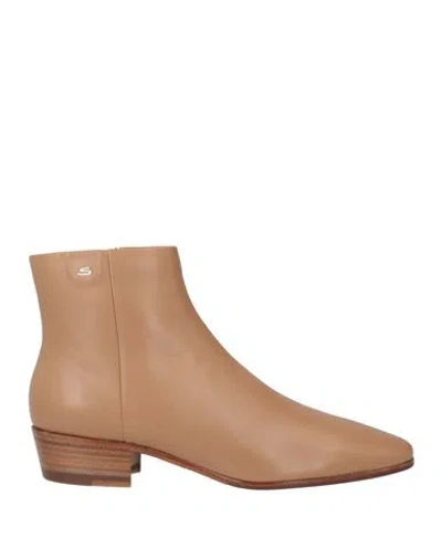 Santoni Woman Ankle Boots Camel Size 8 Leather In Beige