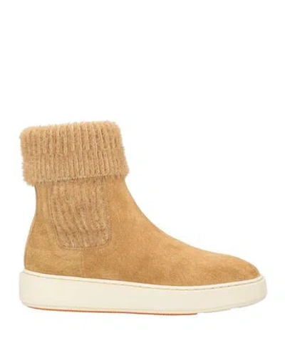 Santoni Woman Ankle Boots Camel Size 8 Leather, Textile Fibers In Beige