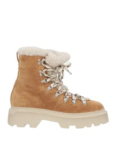 Santoni Woman Ankle Boots Camel Size 8 Shearling In Sand