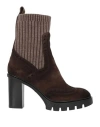 Santoni Woman Ankle Boots Dark Brown Size 6 Leather, Textile Fibers
