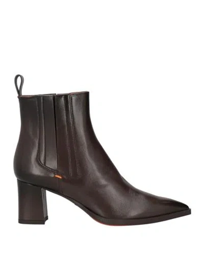 Santoni Woman Ankle Boots Dark Brown Size 8 Leather