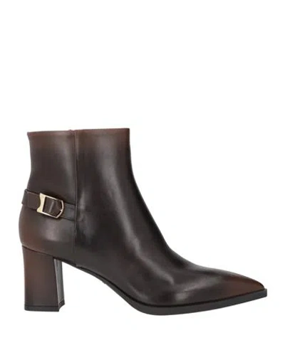 Santoni Woman Ankle Boots Dark Brown Size 8 Leather