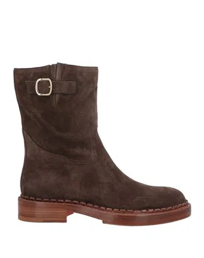 Santoni Woman Ankle Boots Dark Brown Size 8 Leather
