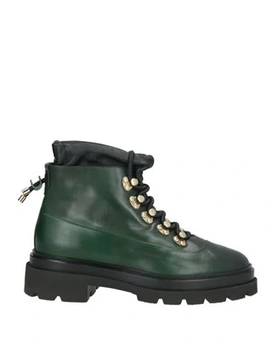 Santoni Woman Ankle Boots Green Size 7 Leather