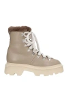 Santoni Woman Ankle Boots Grey Size 8 Leather, Shearling In Gray