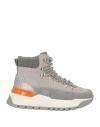 Santoni Woman Ankle Boots Grey Size 7 Leather, Textile Fibers In Grey