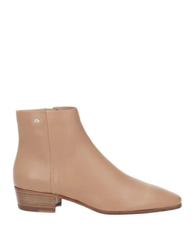 Santoni Woman Ankle Boots Light Brown Size 8 Leather In Beige