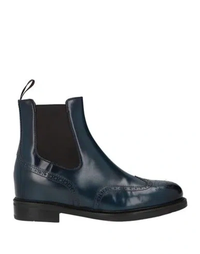 Santoni Woman Ankle Boots Navy Size 8.5 Leather In Blue