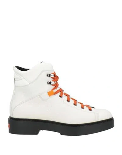 Santoni Woman Ankle Boots Off White Size 10.5 Leather, Textile Fibers