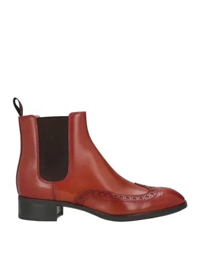 Santoni Woman Ankle Boots Rust Size 7 Leather In Red