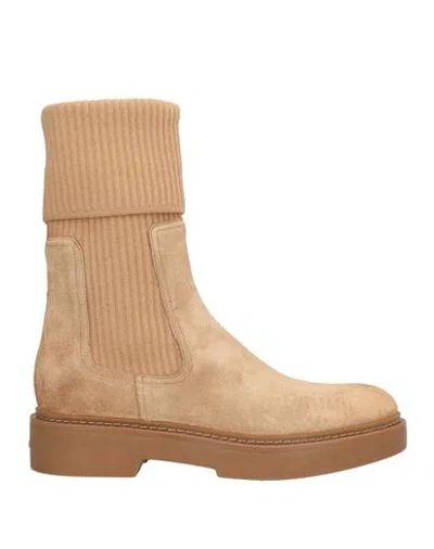 Santoni Woman Ankle Boots Sand Size 6.5 Leather, Textile Fibers In Neutral