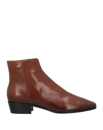 Santoni Woman Ankle Boots Tan Size 8 Leather In Brown