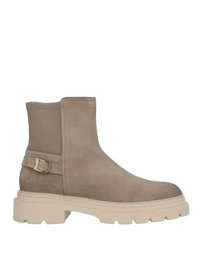 Santoni Woman Ankle Boots Taupe Size 11 Leather In Neutral