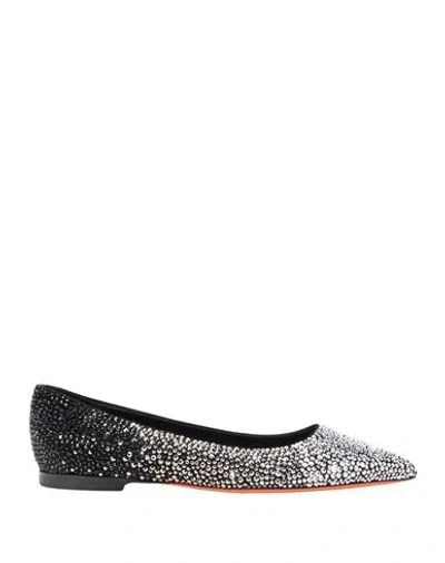Santoni Woman Ballet Flats Black Size 7.5 Leather In Multi