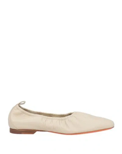 Santoni Woman Ballet Flats Ivory Size 8.5 Leather In White
