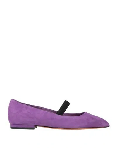 Santoni Woman Ballet Flats Purple Size 8 Leather