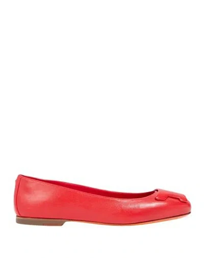 Santoni Woman Ballet Flats Red Size 6 Leather In Animal Print