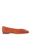 Santoni Woman Ballet Flats Rust Size 8 Leather In Red
