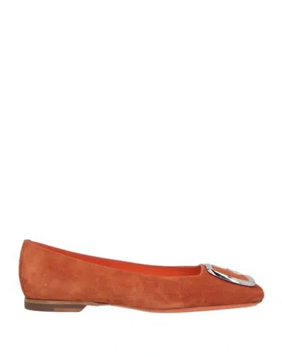 Santoni Woman Ballet Flats Rust Size 8 Leather In Red