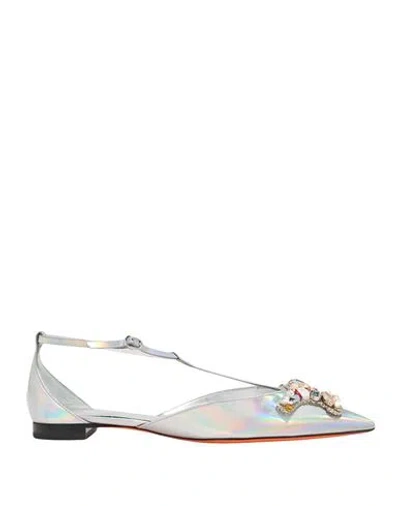 Santoni Woman Ballet Flats Silver Size 7.5 Leather