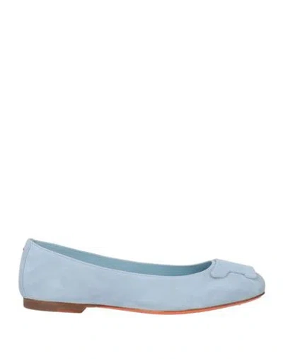 Santoni Woman Ballet Flats Sky Blue Size 8 Leather