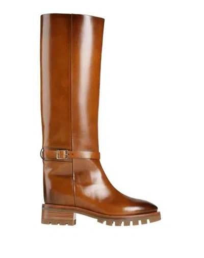 Santoni Woman Boot Camel Size 8 Leather In Beige
