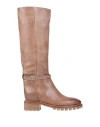 Santoni Woman Knee Boots Light Brown Size 10 Soft Leather In Beige