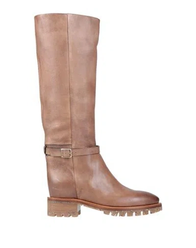 Santoni Woman Knee Boots Light Brown Size 10 Soft Leather In Beige
