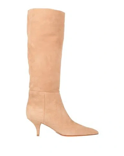 Santoni Woman Knee Boots Sand Size 6 Soft Leather In Beige