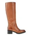 Santoni Woman Boot Tan Size 8 Leather In Brown