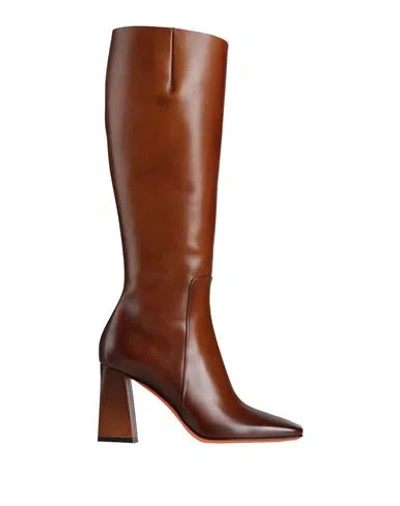 Santoni Woman Boot Tan Size 7 Leather In Brown