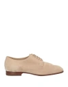Santoni Woman Lace-up Shoes Beige Size 8 Leather